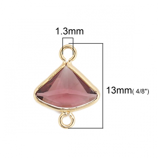 Picture of Copper Connectors Fan-shaped 18K Real Gold Plated Dark Purple Faceted 13mm( 4/8") x 10mm( 3/8"), 3 PCs