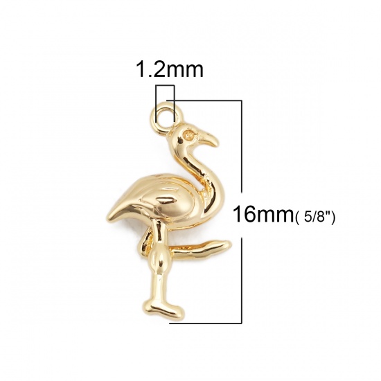 Picture of Brass Charms Flamingo 18K Real Gold Plated 16mm( 5/8") x 9mm( 3/8"), 5 PCs