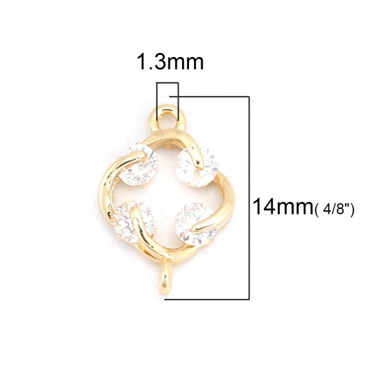 Immagine di Ottone Connettore Rombo 18K Vero Oro Placcato Trasparente Strass 14mmx 10mm, 3 Pz