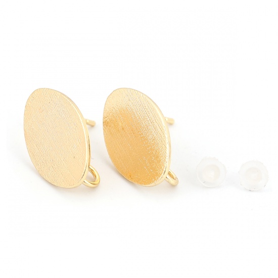 Image de Boucles d'Oreilles Puces en Laiton Plaqué Or Véritable 18K Ovale avec Boucle 18mm x 11mm, Epaisseur de Fil: (20 gauge), 4 Pcs