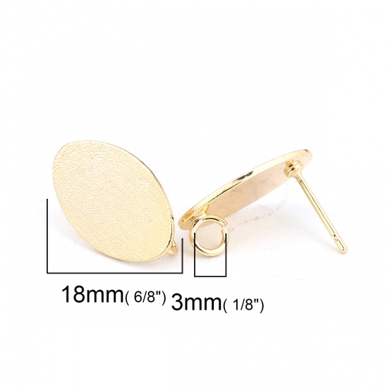 Image de Boucles d'Oreilles Puces en Laiton Plaqué Or Véritable 18K Ovale avec Boucle 18mm x 11mm, Epaisseur de Fil: (20 gauge), 4 Pcs