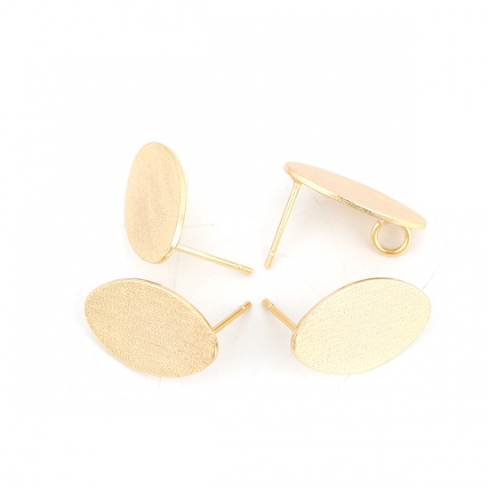 Image de Boucles d'Oreilles Puces en Laiton Plaqué Or Véritable 18K Ovale avec Boucle 18mm x 11mm, Epaisseur de Fil: (20 gauge), 4 Pcs