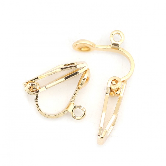 Immagine di Ottone clip orecchio 18K Vero Oro Placcato W/ Loop 12mm x 6mm, 10 Pz
