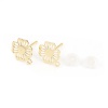 Picture of Brass Ear Post Stud Earrings 18K Real Gold Plated Flower W/ Loop 9mm( 3/8") x 7mm( 2/8"), Post/ Wire Size: (20 gauge), 4 PCs                                                                                                                                  