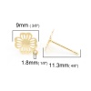 Picture of Brass Ear Post Stud Earrings 18K Real Gold Plated Flower W/ Loop 9mm( 3/8") x 7mm( 2/8"), Post/ Wire Size: (20 gauge), 4 PCs                                                                                                                                  