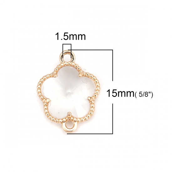 Picture of Brass & Glass Connectors Flower Gold Plated Transparent Clear Faceted 15mm( 5/8") x 12mm( 4/8"), 5 PCs                                                                                                                                                        