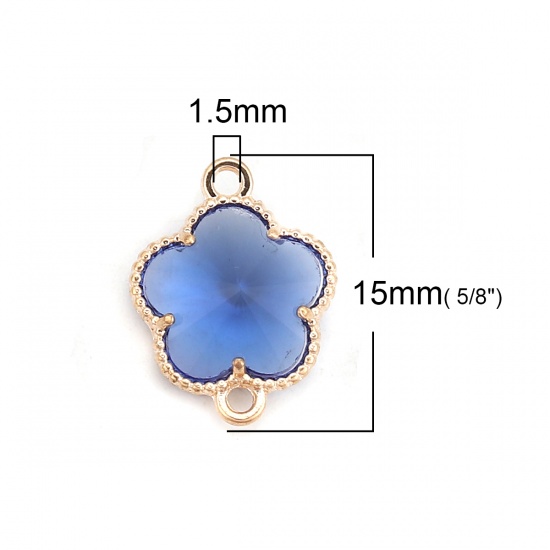 Picture of Brass & Glass Connectors Flower Gold Plated Deep Blue Faceted 15mm( 5/8") x 12mm( 4/8"), 5 PCs                                                                                                                                                                