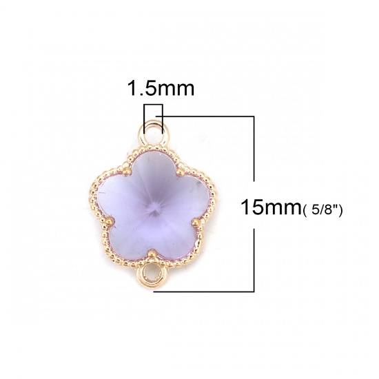 Picture of Brass & Glass Connectors Flower Gold Plated Purple Gray Faceted 15mm( 5/8") x 12mm( 4/8"), 5 PCs                                                                                                                                                              