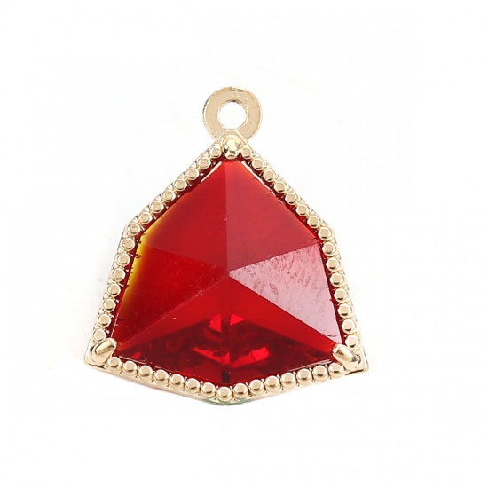 Picture of Copper & Glass Charms Irregular Gold Plated Red Faceted 17mm( 5/8") x 15mm( 5/8"), 5 PCs