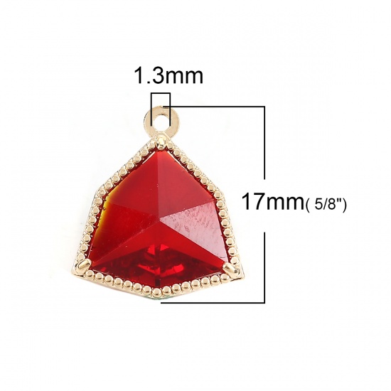 Imagen de Latón + Vidrio Colgantes Charms Irregular Chapado en Oro Rojo Facetas 17mm x 15mm, 5 Unidades                                                                                                                                                                 