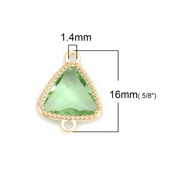 Picture of Brass & Glass Connectors Triangle Gold Plated Green Faceted 16mm( 5/8") x 12mm( 4/8"), 5 PCs                                                                                                                                                                  