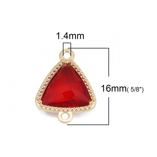 Picture of Brass & Glass Connectors Triangle Gold Plated Red Faceted 16mm( 5/8") x 12mm( 4/8"), 5 PCs                                                                                                                                                                    