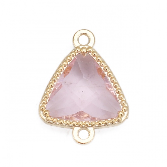 Picture of Brass & Glass Connectors Triangle Gold Plated Light Pink Faceted 16mm( 5/8") x 12mm( 4/8"), 5 PCs                                                                                                                                                             