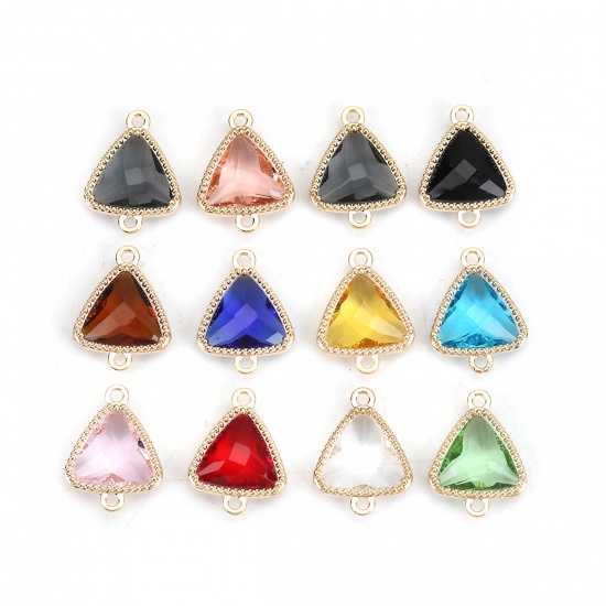 Picture of Brass & Glass Connectors Triangle Gold Plated Light Pink Faceted 16mm( 5/8") x 12mm( 4/8"), 5 PCs                                                                                                                                                             