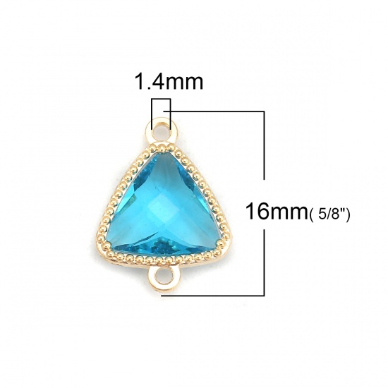 Picture of Brass & Glass Connectors Triangle Gold Plated Lake Blue Faceted 16mm( 5/8") x 12mm( 4/8"), 5 PCs                                                                                                                                                              
