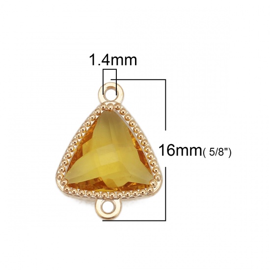 Picture of Brass & Glass Connectors Triangle Gold Plated Yellow Faceted 16mm( 5/8") x 12mm( 4/8"), 5 PCs                                                                                                                                                                 