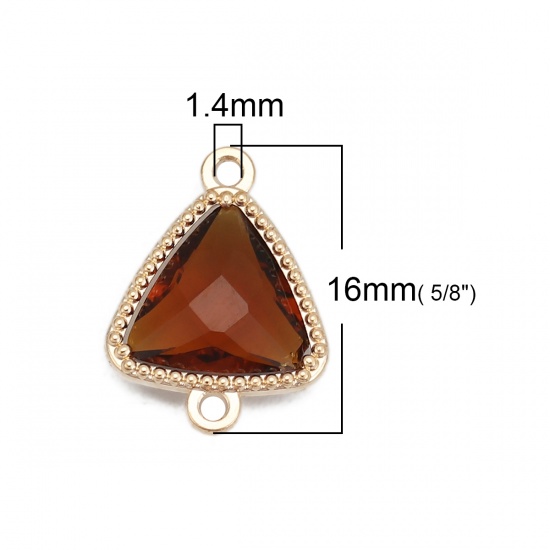 Picture of Brass & Glass Connectors Triangle Gold Plated Brown Faceted 16mm( 5/8") x 12mm( 4/8"), 5 PCs                                                                                                                                                                  