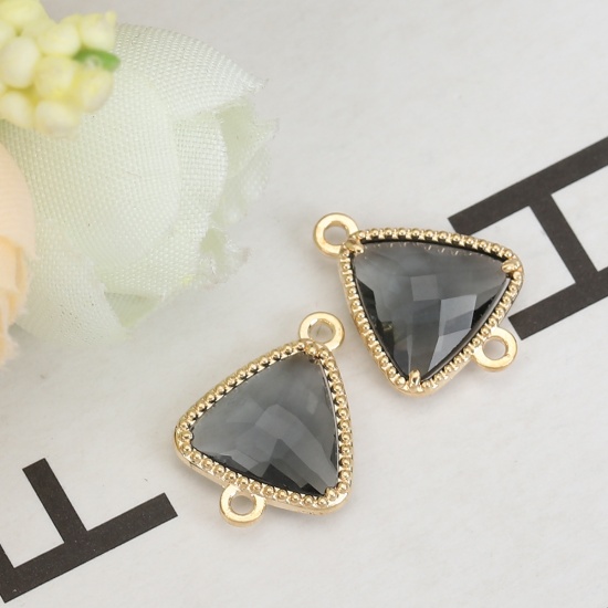 Picture of Brass & Glass Connectors Triangle Gold Plated Gray Faceted 16mm( 5/8") x 12mm( 4/8"), 5 PCs                                                                                                                                                                   