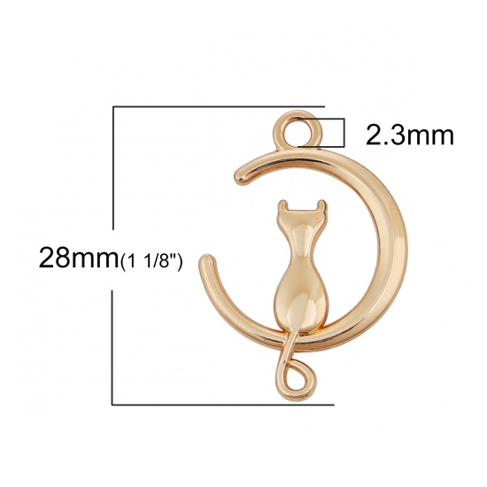 Picture of Zinc Based Alloy Connectors Cat Animal Gold Plated Moon 28mm x 20mm, 10 PCs