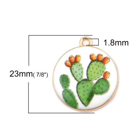 Picture of Zinc Based Alloy Charms Round Gold Plated Green Cactus 23mm( 7/8") x 20mm( 6/8"), 10 PCs