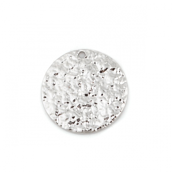 Picture of Zinc Based Alloy Hammered Charms Round Silver Tone 28mm(1 1/8") Dia, 10 PCs