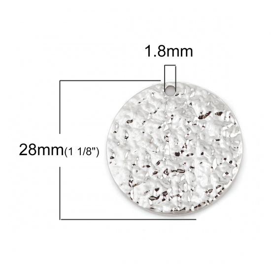 Picture of Zinc Based Alloy Hammered Charms Round Silver Tone 28mm(1 1/8") Dia, 10 PCs