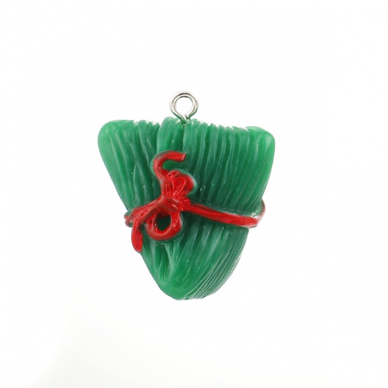 Picture of Resin Charms Zongzi Chinese Traditional Food Rice Dumpling Green 29mm(1 1/8") x 24mm(1"), 3 PCs