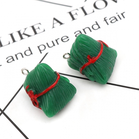 Picture of Resin Charms Zongzi Chinese Traditional Food Rice Dumpling Green 29mm(1 1/8") x 24mm(1"), 3 PCs