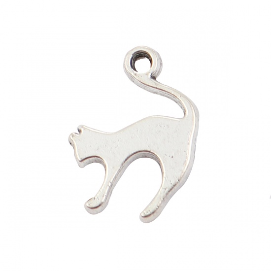 Picture of Zinc Based Alloy Charms Cat Animal Antique Silver 19mm( 6/8") x 14mm( 4/8"), 30 PCs