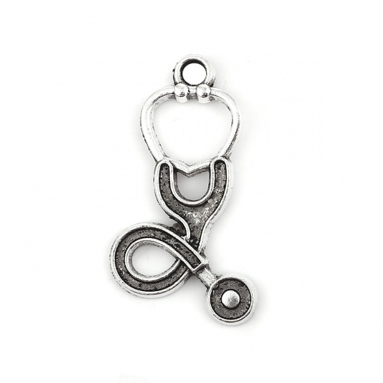 Picture of Zinc Based Alloy Charms Stethoscope Antique Silver 27mm(1 1/8") x 15mm( 5/8"), 30 PCs