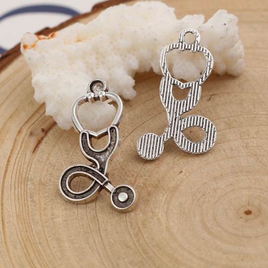 Picture of Zinc Based Alloy Charms Stethoscope Antique Silver 27mm(1 1/8") x 15mm( 5/8"), 30 PCs