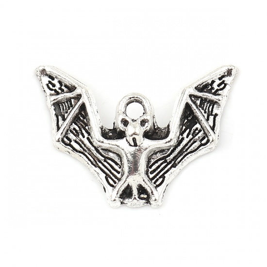 Picture of Zinc Based Alloy Charms Halloween Bat Animal Antique Silver 23mm( 7/8") x 16mm( 5/8"), 1 Packet ( 25 PCs/Set)