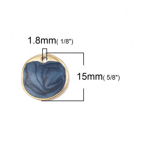 Picture of Zinc Based Alloy Enamel Charms Irregular Gold Plated Deep Blue Round Glitter 15mm( 5/8") x 15mm( 5/8"), 5 PCs