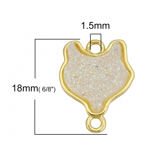 Picture of Brass & Resin Druzy/ Drusy Connectors Fox Animal Gold Plated Creamy-White 18mm x14mm( 6/8" x 4/8") - 17mm x14mm( 5/8" x 4/8"), 5 PCs                                                                                                                          