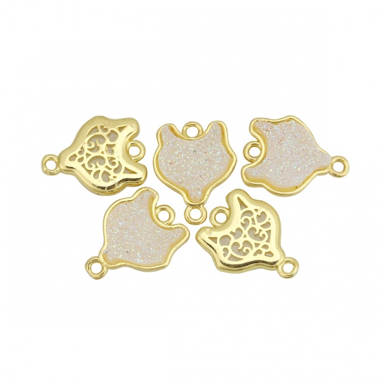 Picture of Brass & Resin Druzy/ Drusy Connectors Fox Animal Gold Plated Creamy-White 18mm x14mm( 6/8" x 4/8") - 17mm x14mm( 5/8" x 4/8"), 5 PCs                                                                                                                          