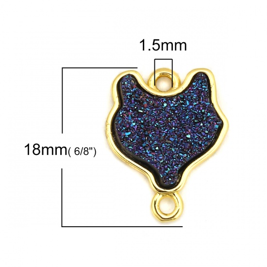 Picture of Brass & Resin Druzy/ Drusy Connectors Fox Animal Gold Plated Blue Violet 18mm x14mm( 6/8" x 4/8") - 17mm x14mm( 5/8" x 4/8"), 5 PCs                                                                                                                           