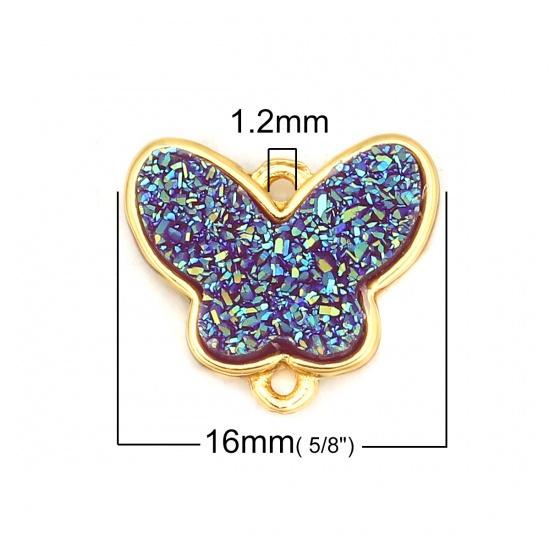 Picture of Brass & Resin Druzy/ Drusy Connectors Butterfly Animal Gold Plated Mauve 16mm x15mm( 5/8" x 5/8") - 16mm x14mm( 5/8" x 4/8"), 5 PCs                                                                                                                           