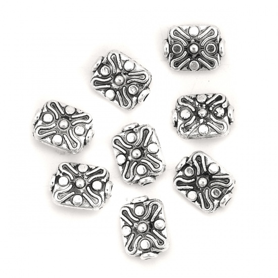 Image de Perles en Alliage de Zinc Forme de X Argent Vieilli Rectangle Gravé 12mm x 9mm, Trou: env. 1.5mm, 50 Pcs