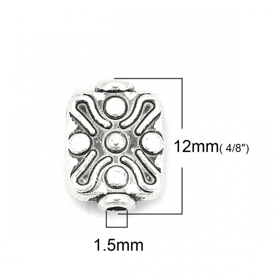 Bild von Zinklegierung Zwischenperlen Spacer Perlen X Form Antiksilber Rechteck 12mm x 9mm, Loch:ca. 1.5mm, 50 Stück