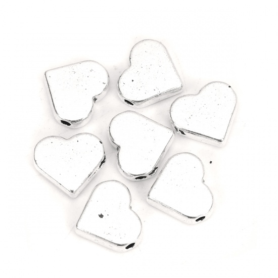 Bild von Zinklegierung Zwischenperlen Spacer Perlen Herz Antiksilber 12mm x 11mm, Loch:ca. 1.4mm, 50 Stück