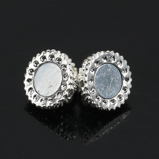 Picture of Iron Based Alloy Magnetic Clasps Ball Silver Plated Clear Cubic Zirconia 16mm x 10mm, 5 PCs