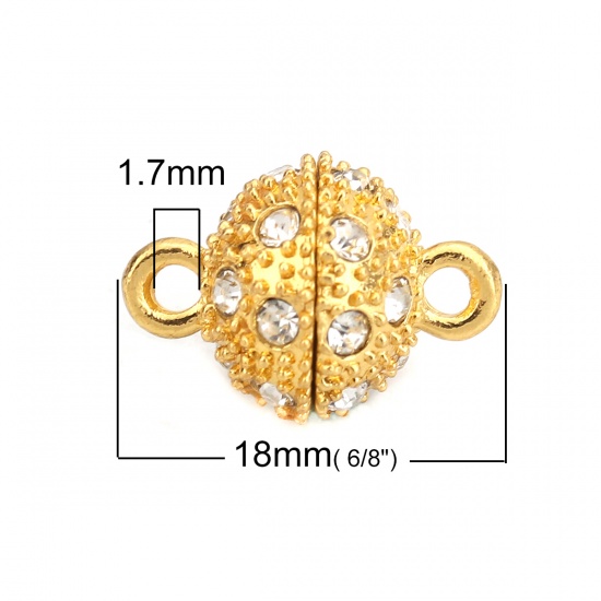 Immagine di Lega di Ferro Chiusura Magnetica Palla Oro Placcato Trasparente Cubic Zirconiae 18mm x 13mm, 4 Pz