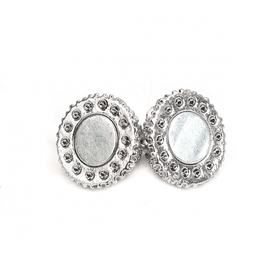 Picture of Iron Based Alloy Magnetic Clasps Ball Silver Tone Clear Cubic Zirconia 21mm x 14mm, 4 PCs
