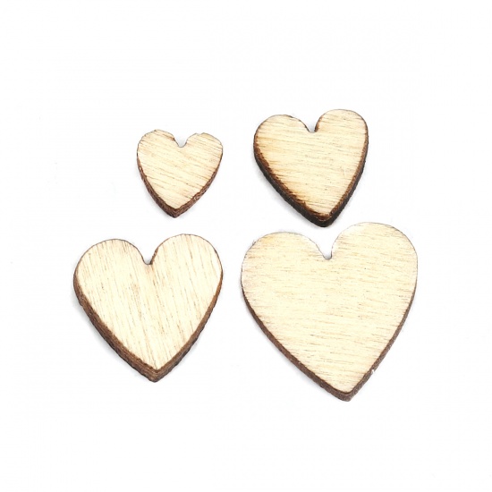 Picture of Wood Embellishments Scrapbooking Heart Natural At Random 12mm x12mm( 4/8" x 4/8") - 6mm x6mm( 2/8" x 2/8"), 300 PCs
