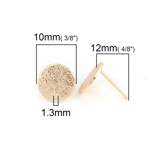 Picture of Brass Ear Post Stud Earrings 18K Real Gold Plated Round Sparkledust 10mm Dia., Post/ Wire Size: (20 gauge), 200 PCs