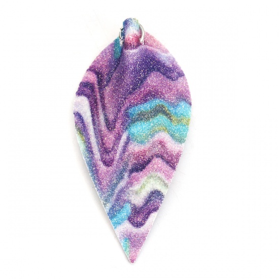 Immagine di PU Ciondoli Foglia Multicolore Increspatura 6.3cm x 3.1cm, 10 Pz