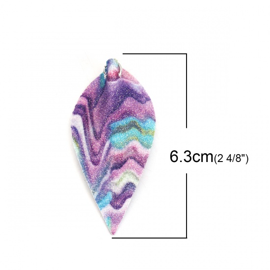Immagine di PU Ciondoli Foglia Multicolore Increspatura 6.3cm x 3.1cm, 10 Pz
