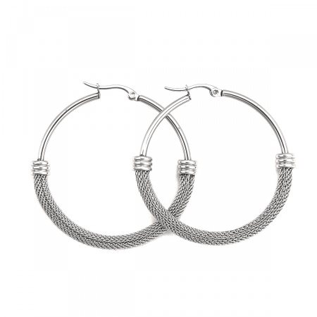 Imagen de Minimalista Pendientes de Aro Al Por Mayor, Ronda Tono de Plata 304 Acero Inoxidable, Mujeres Regalo Suministro de Joyería, 4.9cm x 4.7cm, Tamaño del Poste/Cable: 1mm(18 gauge), 1 Par