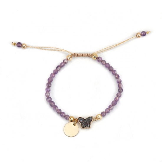 Image de Pierre de Naisssance février - Bracelets Raffinés Bracelets Délicats Bracelet de Perles en Améthyste Druzy ( Naturel ) Violet Papillon Réglable 20cm Long, 1 Pièce
