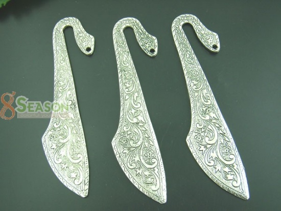 Image de Marque-Pages en Alliage de Zinc Courbé Argent Vieilli Fleurs 11.4cm, 3 Pcs